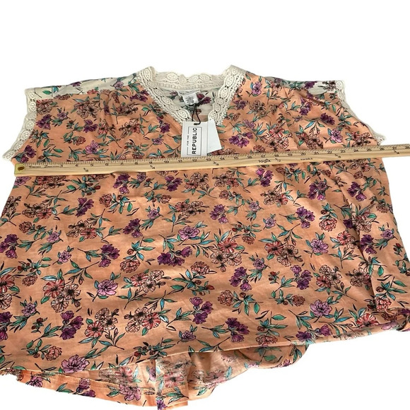For The Republic High low Crochet Trim Orange Top Shirt Floral Boho Relax Large - Picture 4 of 6